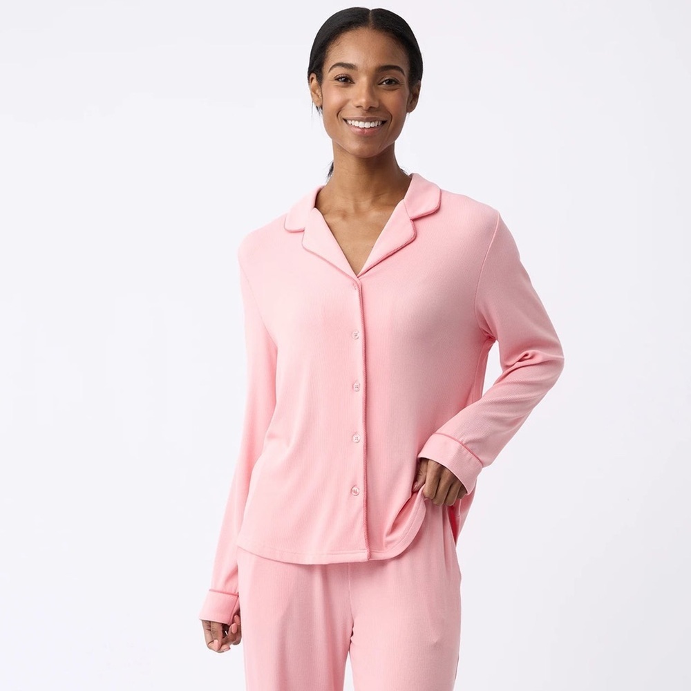 NWT - Cozy Earth - Bamboo Rib-Knit Classic Short Sleeve Pajama Top - Tulip